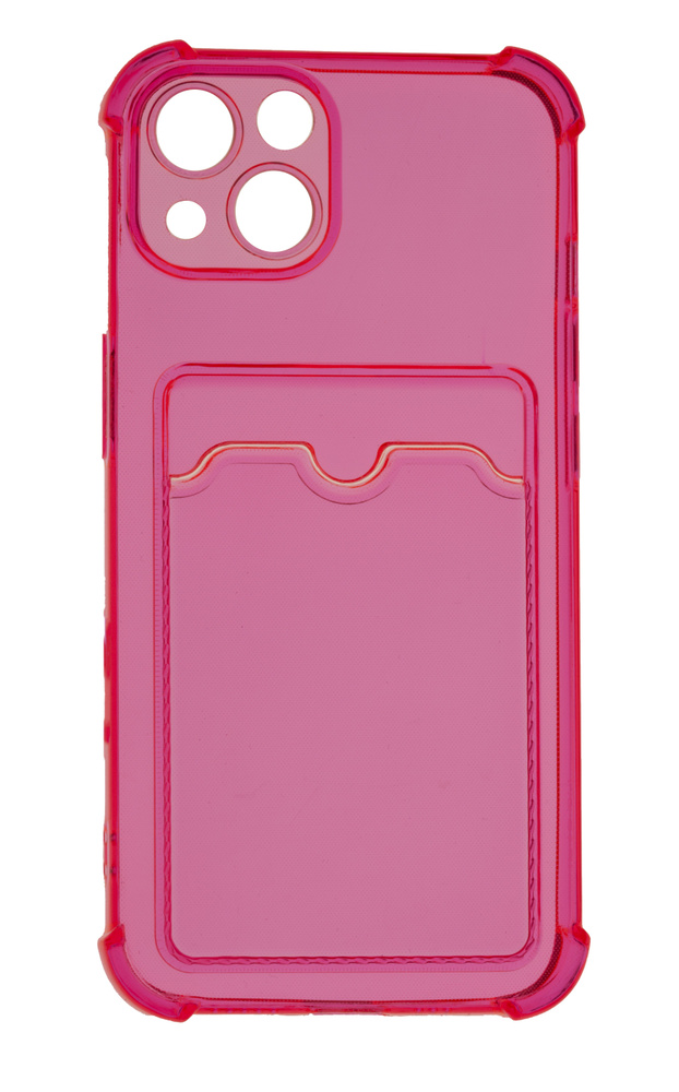 Силиконовый чехол розовый полупрозрачный / накладка с защитой камеры с карманом для iPhone 13 / Айфон #1
