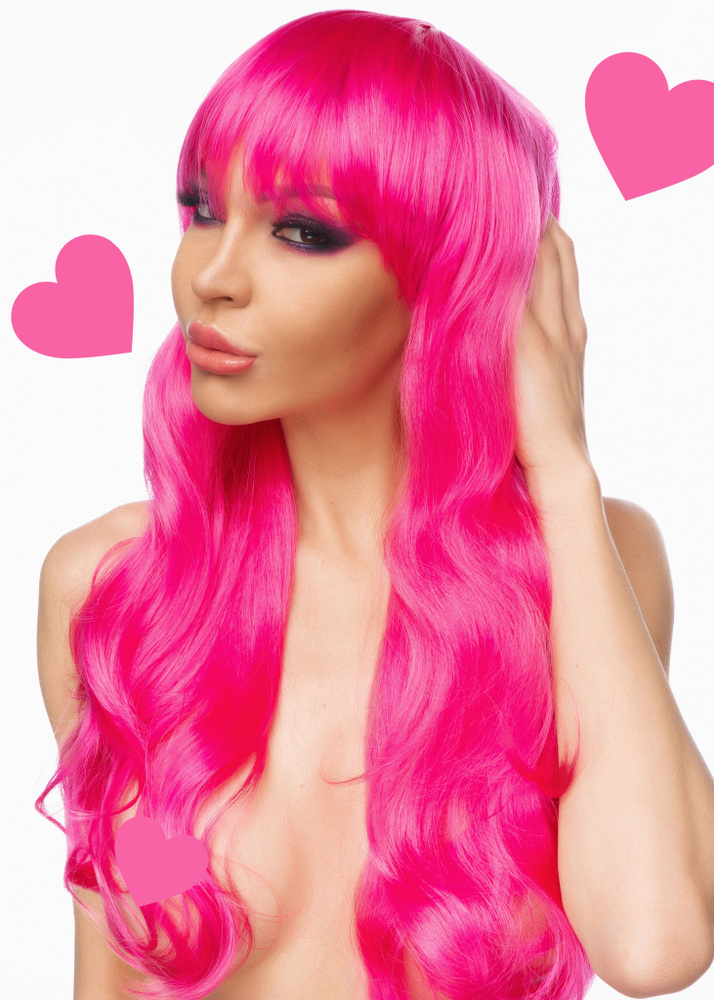 Джага Парик с челкой "Акэйн" косплей, женский, розовый, длинный  #1
