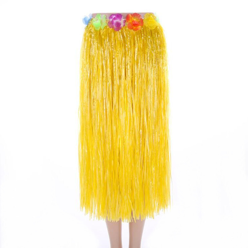 Гавайская юбка длинная желтая с цветочками, 80 см #1