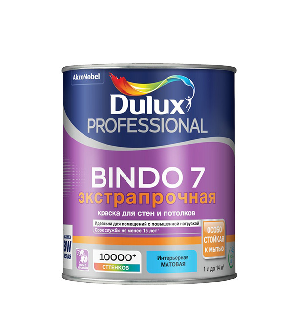 Краска водно-дисперсионная Dulux Bindo 7 экстрапрочная моющаяся белая основа BW 1 л  #1