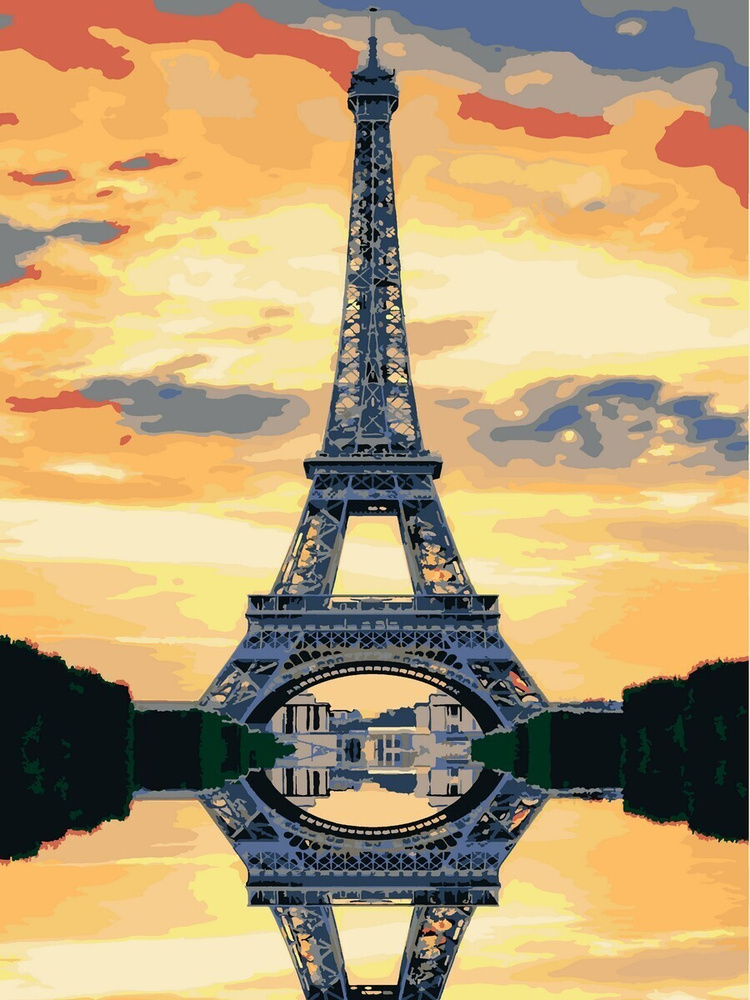 Картина по номерам Hobruk "Эйфелева башня на закате", на холсте на подрамнике 40х50, раскраска по номерам, #1