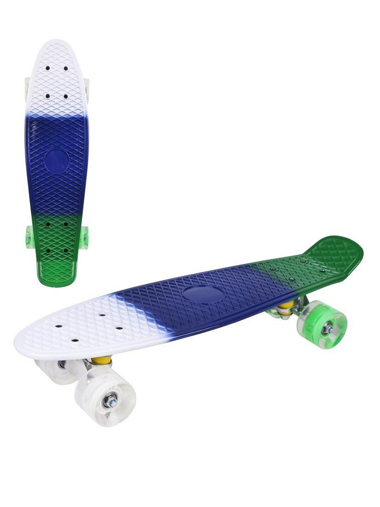 Пенниборд детский X-Match Х-Match 56,5х14,5 см, колеса со светом, бело-сине-зеленый  #1