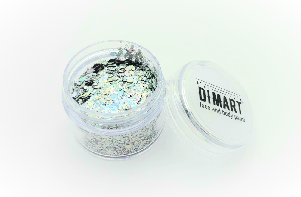 Глиттер сухой ''Dimart'' серебряный голографический Микс 30мл.  #1