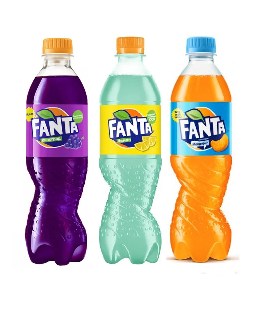 Набор из газированных напитков Fanta 3 вкуса (Мандарин, Лимон, Виноград), 3 шт по 0,5 мл  #1