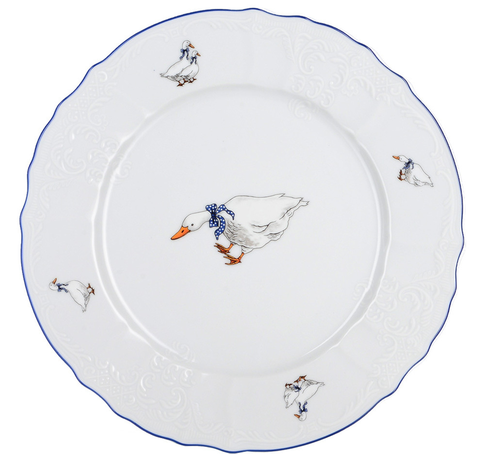 Тарелка сервировочная обеденная 27 см Бернадотт Гуси, фарфор, столовая мелкая, закусочная белая, Bernadotte #1