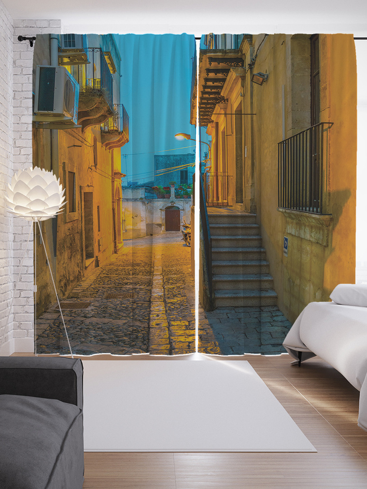 Фотошторы для кухни и спальни JoyArty "Итальянская улочка старого города", 2 полотна со шторной лентой #1