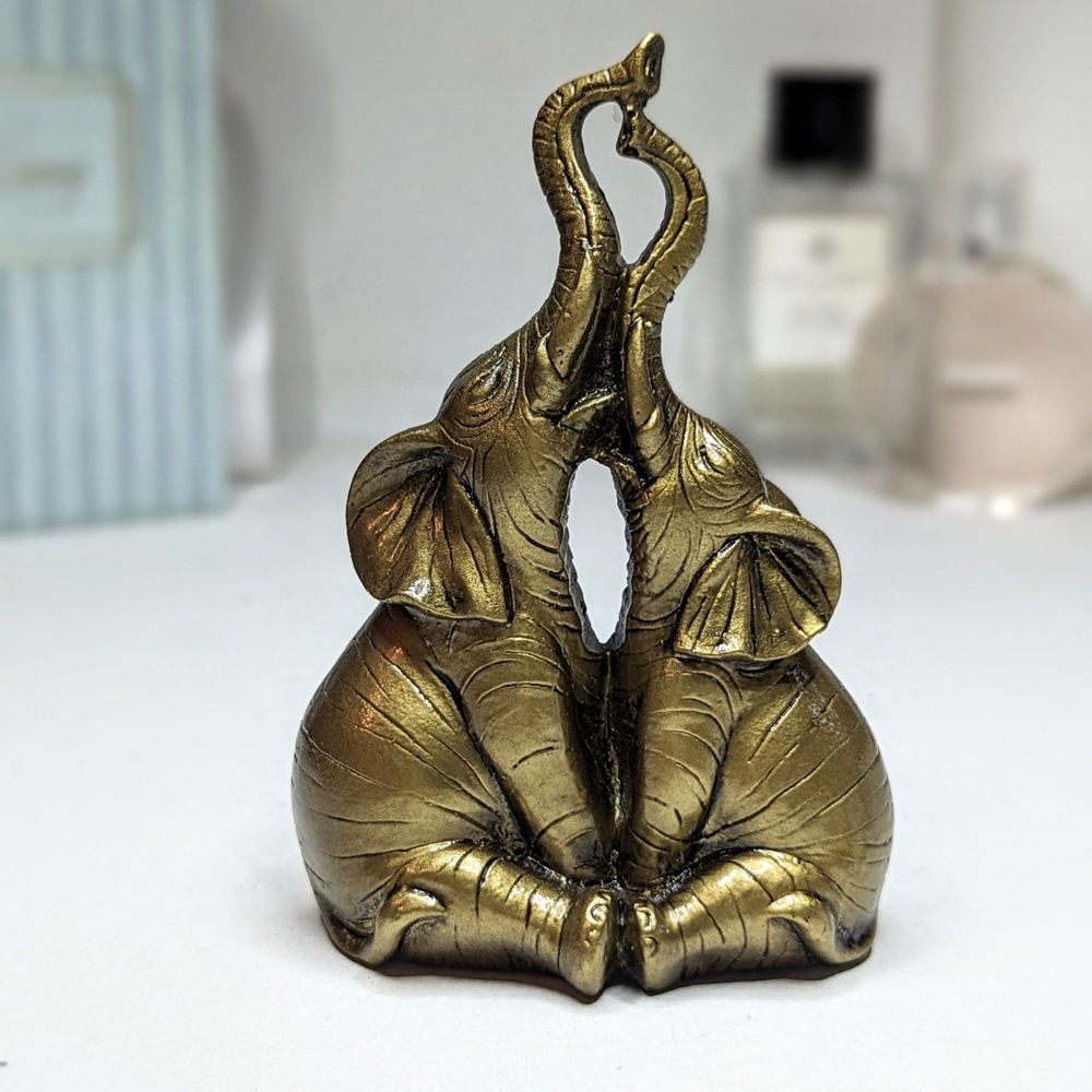 Фигура декоративная Два слона (бронза), 5х9х14 см, статуэтка для интерьера слоны  #1