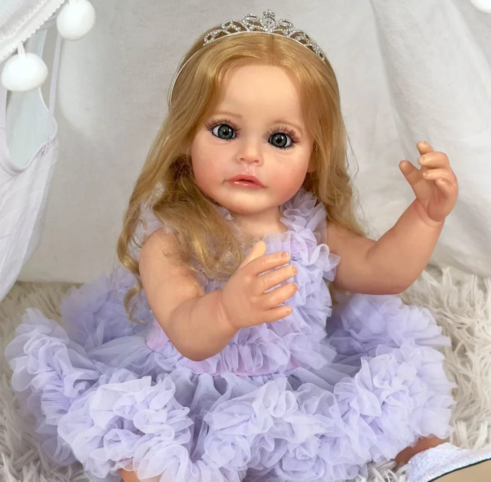 Кукла реборн NPK силиконовая Сью в лавандовом платье. Кукла младенец Reborn  #1
