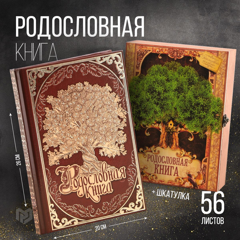 Родословная книга в шкатулке, подарочная "Древо жизни", 56 листов, 20 х 26 см  #1