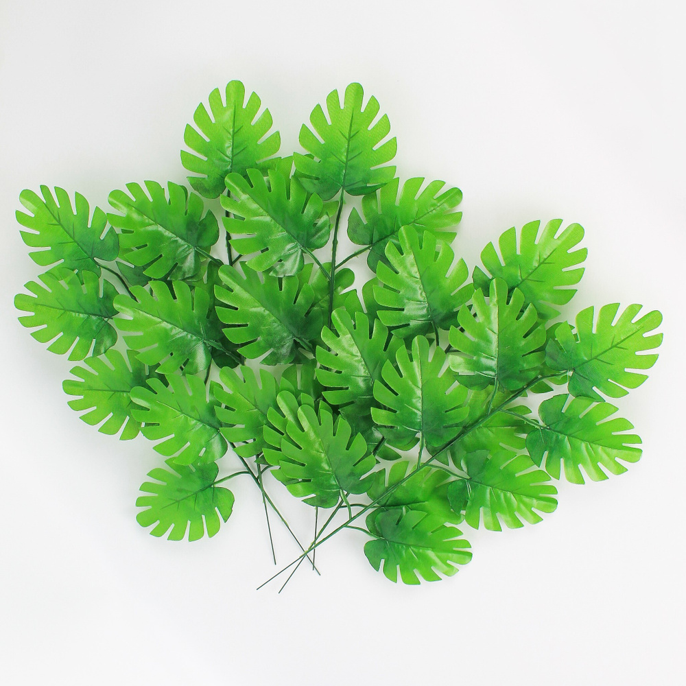 Монстера, искусственная зелень, 7 листьев на ветке, 40 см, набор 5 веток  #1