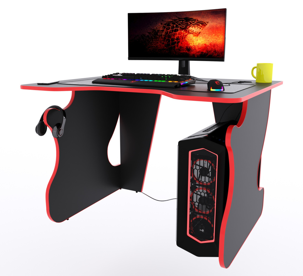 Прямой компьютерный стол "Даги", чёрный с красной кромкой  #1