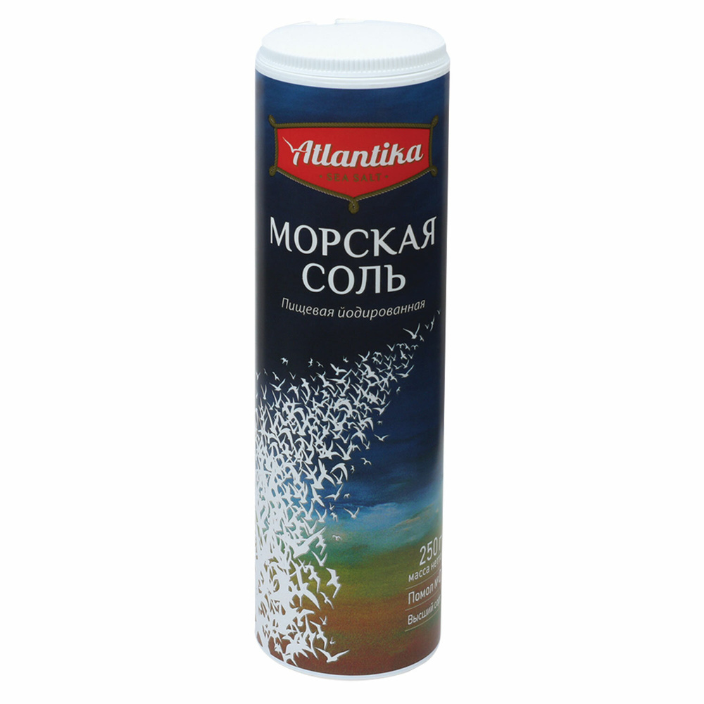 Соль пищевая 250 г "Морская" мелкая, йодированная, пластиковая туба с дозатором, АТЛАНТИКА  #1