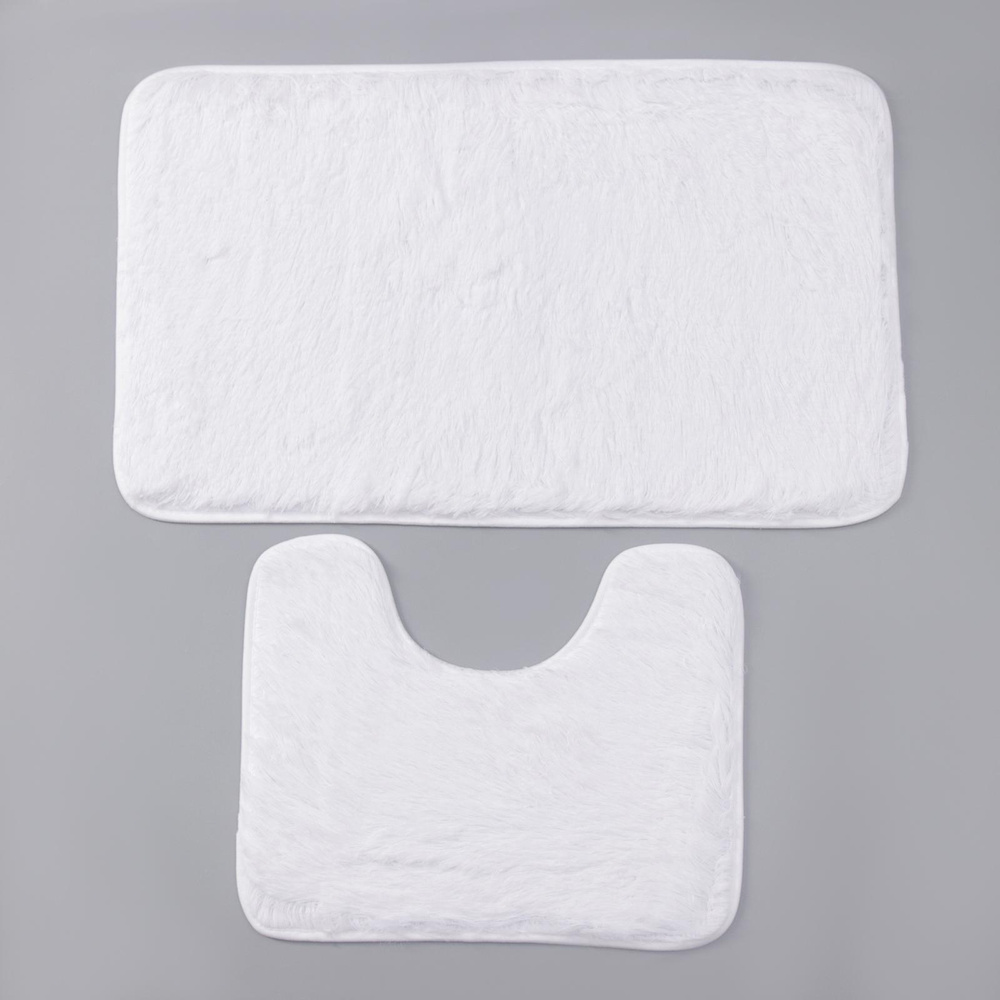 Набор ковриков для ванны и туалета Доляна "Пушистик", 2 шт: размер 40x50, 50x80 см, цвет кремовый  #1