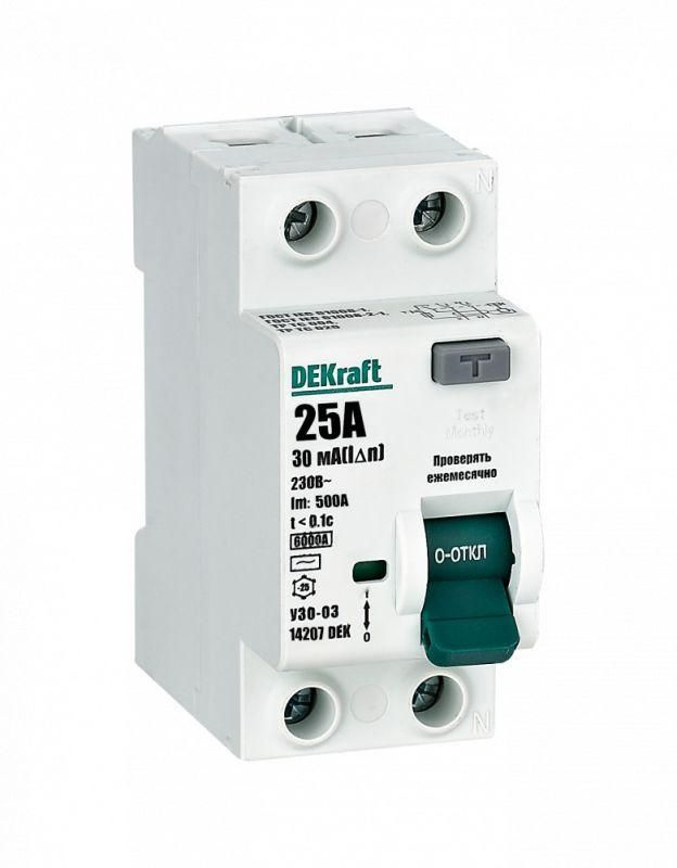 Выключатель дифференциального тока (УЗО) 2п 25А 30мА тип AC 6кА УЗО-03 DEKraft 14207DEK  #1
