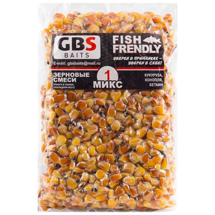 Зерновая смесь GBS MIX-1 (кукуруза, конопля, бетаин) 1 кг / Прикормка натуральная / Фидерная ловля Карпфишинг #1