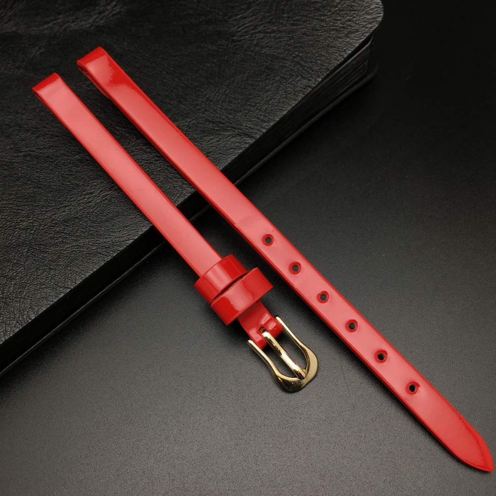 Ремешок для часов кожаный 6 мм, цвет красный, лакированный, 1 шт  #1