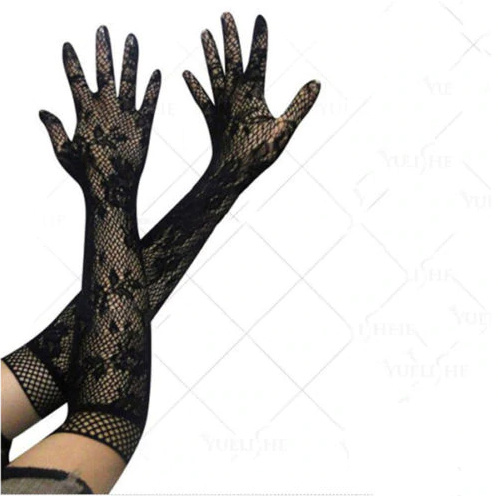 Перчатки женские взрослые кружевные "Гэтсби длинные ажурные" гипюр черные, 2 шт.  #1