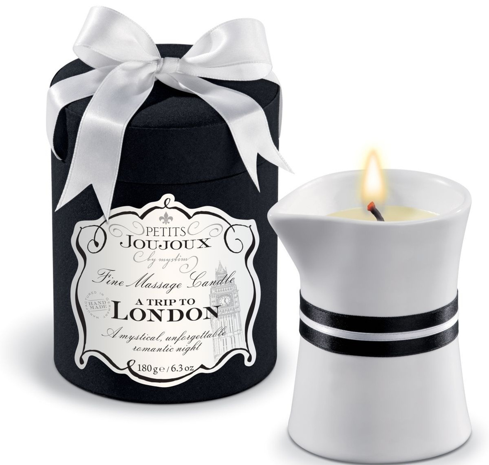 Свеча для массажа с ароматом ревня, амбры и черной смородины Mystim Petits Joujoux A Trip To London, #1