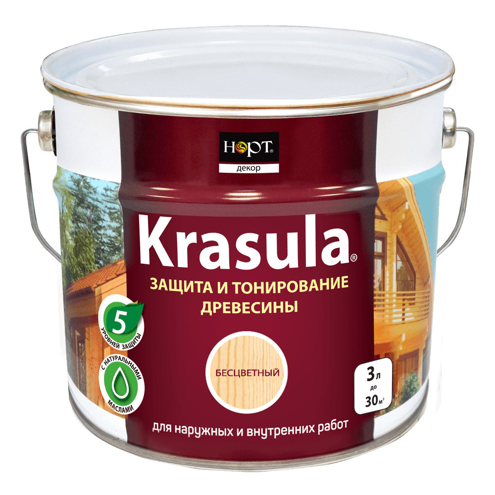Krasula 3л бесцветный, Защитно-декоративный состав для дерева и древесины Красула, пропитка, защитная #1