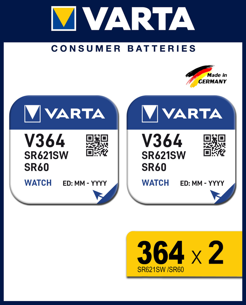 Батарейки для часов VARTA 364 (SR621SW, SR60, V364, AG1, LR60, LR621) 1.55V, 2 шт #1