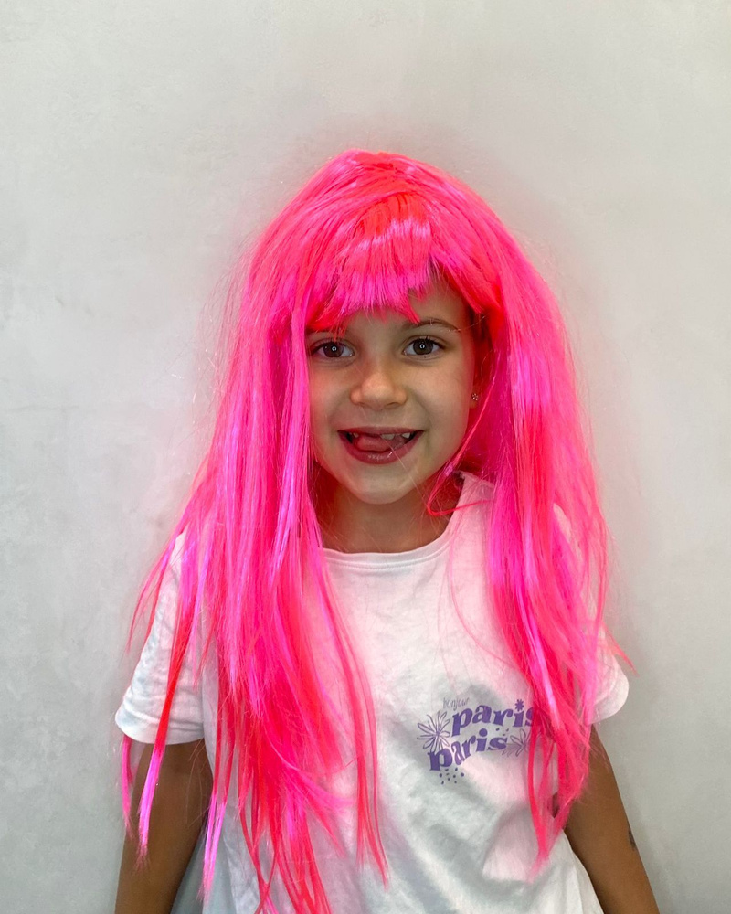 Парик женский карнавальный "Прямой" длинный Цвет Ярко-розовый Длина волос 52 см  #1