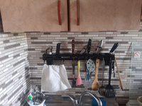 Кухонная подставка с 8 крючками, 60*5.5*5cm, 1 шт, черная, для кухонных принадлежностей, XINEST #60, Хасанов Г.