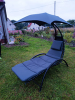 Кресло шезлонг для дачи с матрасом и подушкой MOVZ 210х180х112 см, лежак садовый с зонтом #3, виктория ж.