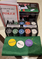 Набор для покера "Texas Holdem" 200 фишек, с номиналом, в жестяной подарочной коробке , Сукно в подарок, 2 колоды карт, фишки дилера, Настольные игры для взрослых #7, Евгения