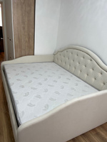 Двуспальная кровать Лондон 140x200 с подъемным механизмом и с коробом для белья велюр белый #1, Резида Ф.