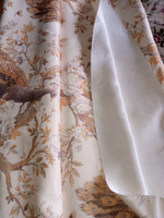 Ткань блэкаут для штор Павлин золотой портьерная , отрез ткани метражом 280х400 с цветочным принтом на кремовом фоне #4, Надежда