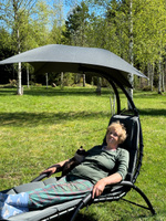 Кресло шезлонг для дачи с матрасом и подушкой MOVZ 210х180х112 см, лежак садовый с зонтом #6, Шкодина Кристина