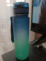 Спортивная бутылка для воды, 650 мл, Питьевая фитнес бутылка, с откидывающейся крышкой и ремешком для переноски, сито-фильтр, с замком от проливания, сине-бирюзовый #38, Юлия Ч.